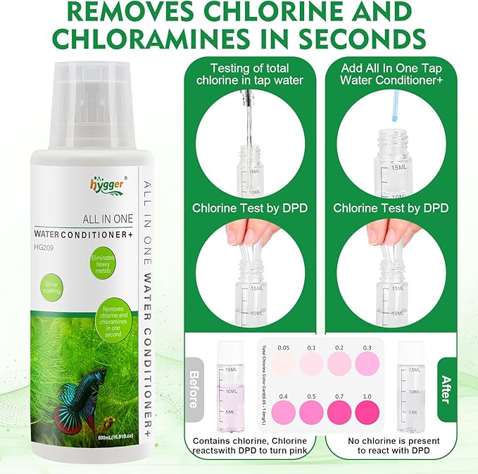 hygger Aquarium Water Conditioner for Freshwater, Neutralizes Chlorine, Chloramines, Heavy Metals, Ammonia & Nitrite, Safe for Fishes and Plants, 300 ML