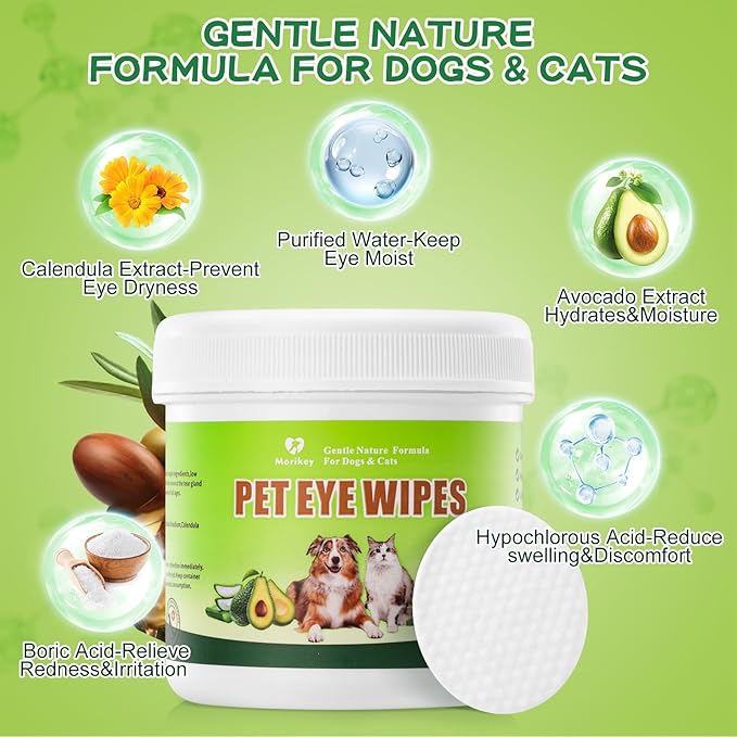 Pet Eye Wipes,Nature Eye Cleaning Wipes for Dogs&Cats Gentle Eye Cleaner Pads for Tear Stain Remover Eye Debris,Discharge,Mucus Secretions,Non-Irritation,Plant Based-240Ct