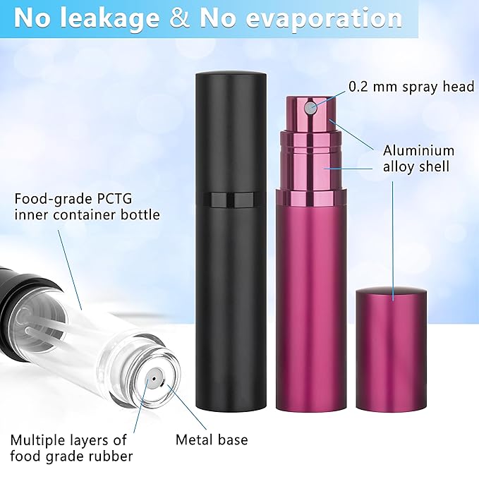 Refillable Perfume Atomizer Travel Bottle 2-Pack 5ml Leakproof Luxury Travel Perfume Refillable Bottle, Portable Fragrance Atomiser (Black & Rose Red)