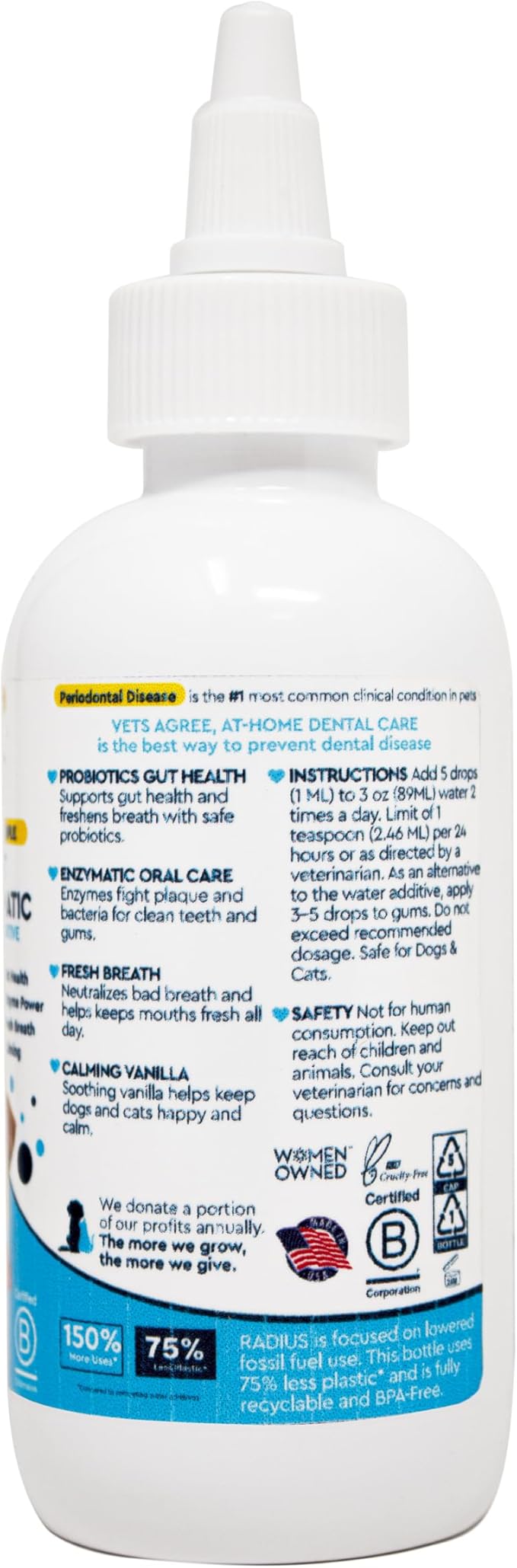 RADIUS OralPro+ Pet Probiotic Dental Water Additive (Enzymatic), Concentrate, 4 OZ