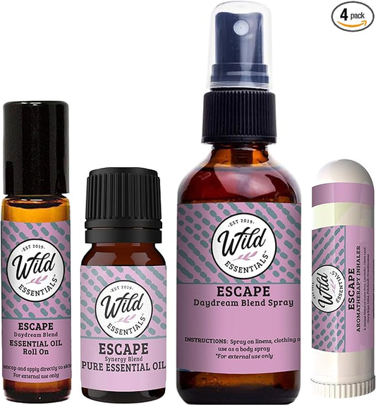 Wild Essentials Escape Essential Oil Blend – Relaxation & Stress Relief Aromatherapy 4-Pack