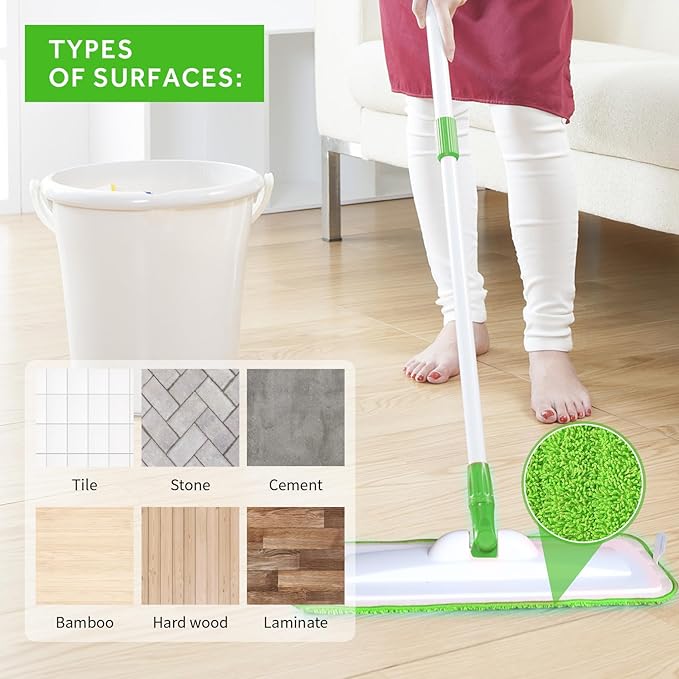 16.5 inch Mop Pads Refills, 3 Pack Microfiber Reusable Replacement Mop Pads Flat Replacements Heads for Wet Or Dry Floor Cleaning and Scrubbing, Green Cloth