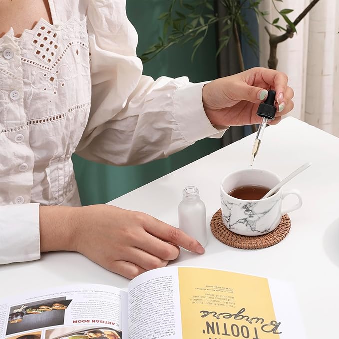 24 Pack,1oz Glass Dropper Bottle, Clear Frosted Tincture Bottles with Dropper, Pretty Finish for All Kinds of Liquids,Oil Bottles for Hair- Stronger Suction ideal for Leakproof Travel