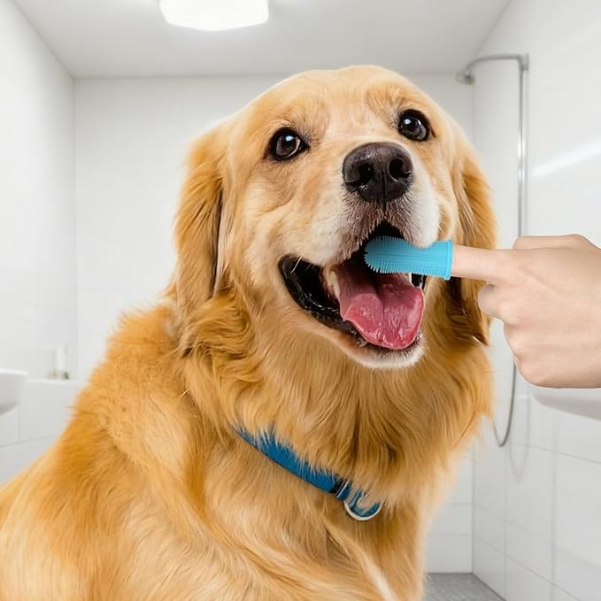 4Pcs Dog Bath Brush Set Non-Slip Shampoo Brush Anti-Slip Adjustable Massage Scrubber 360° Silicone Bristles Finger Toothbrushes for Pet Shower Grooming Brush