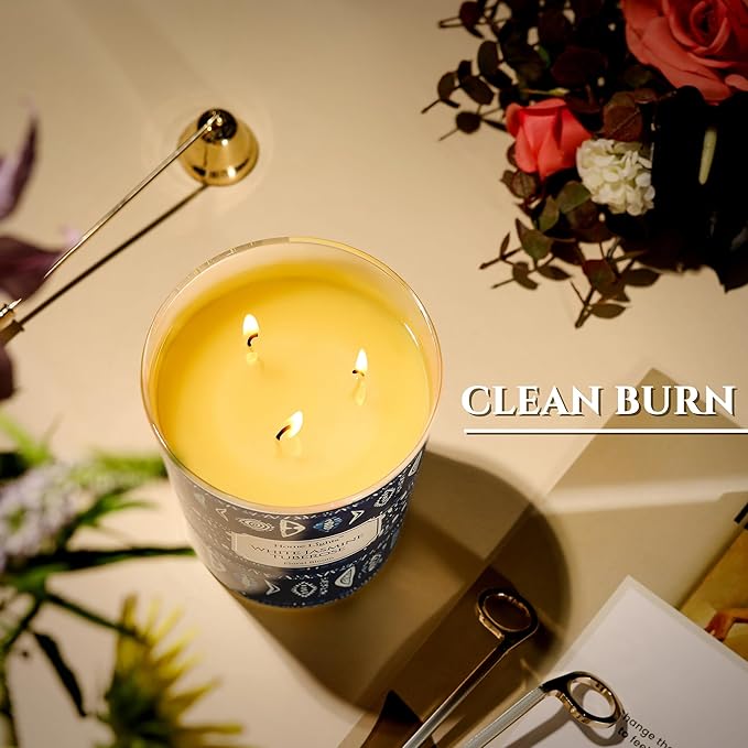 HomeLights Scented Candles for Women & Men, 34oz Candle Jars Aromatherapy 3-Wick Candle, Ideal for Bohemian Natural Textures Home Decor and Gifts, White Jasmine Tuberose