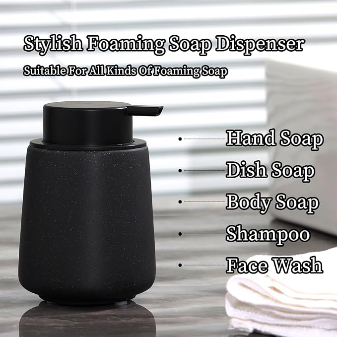 Foaming Soap Dispenser Pump 12OZ, Refillable Foam Hand Dish Soap Dispenser Bottle Jar for Bathroom Kitchen Sink Countertop Home Decor - Black