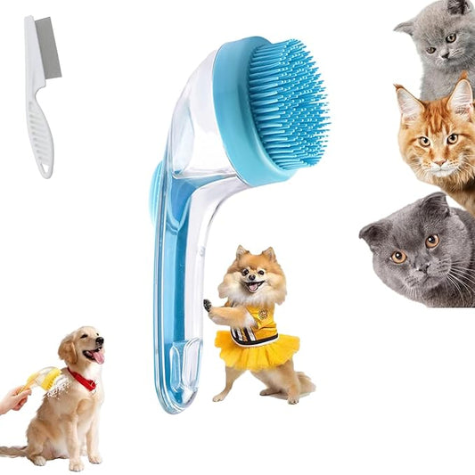 Pet Bath Brush, Pet Bath Brush with Soap Dispenser, Dog Scrubber for Bath, 2 in 1 Scrubber for Bath with Built-In Shampoo Dispenser, For Dogs, Cats & More (Blue)