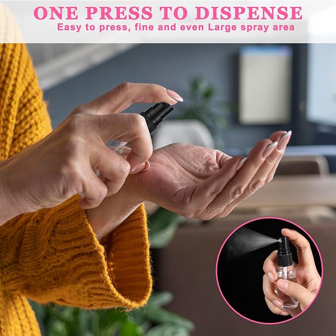 100 Pcs Mini Clear Spray Bottles 1 oz/30ml Clear Fine Mist Spray Bottle with 5 Pcs Funnels Plastic Empty Refillable Spray-Bottle for Cleaning, Plants, Misting, Skin Care