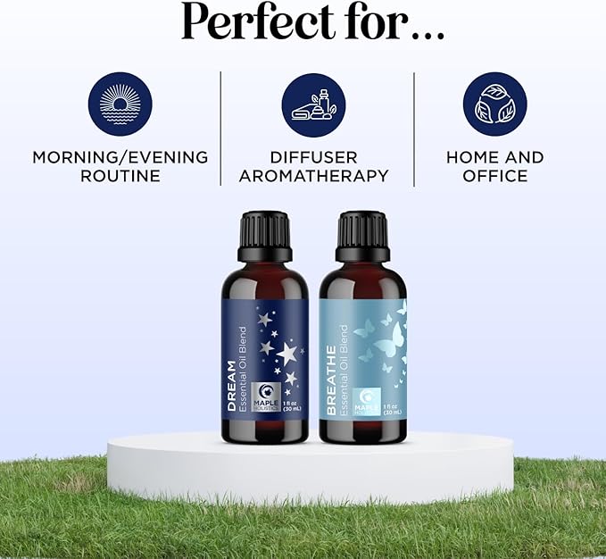 Aromatherapy Essential Oil Blends for Diffusers - Diffuser Essential Oil Set with Dream Essential Oil Blend and Breathe Essential Oil Blend - 100% Pure Must Have Aromatherapy Oils - 1 Fl Oz Each