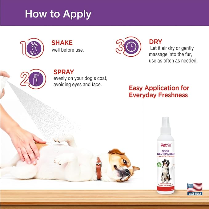 Odor Neutralizer Spray for Dogs 4oz, Non-Toxic Deodorizer with Aloe Vera & Apple Cider Vinegar, Made in USA, Freshens Coat & Eliminates Odors