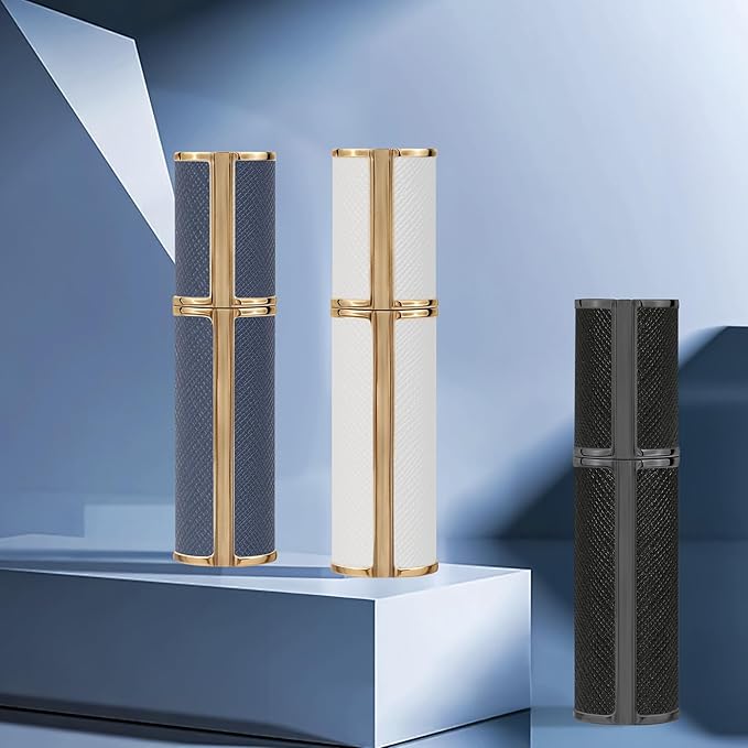 5ml Perfume Spray Bottle, AG00DB Leather Refillable Dispenser Bottom Fill Fragrance Scent Container, Portable and Leak-proof Suitable for Traveling & Outgoing (Deep Blue 5ml)