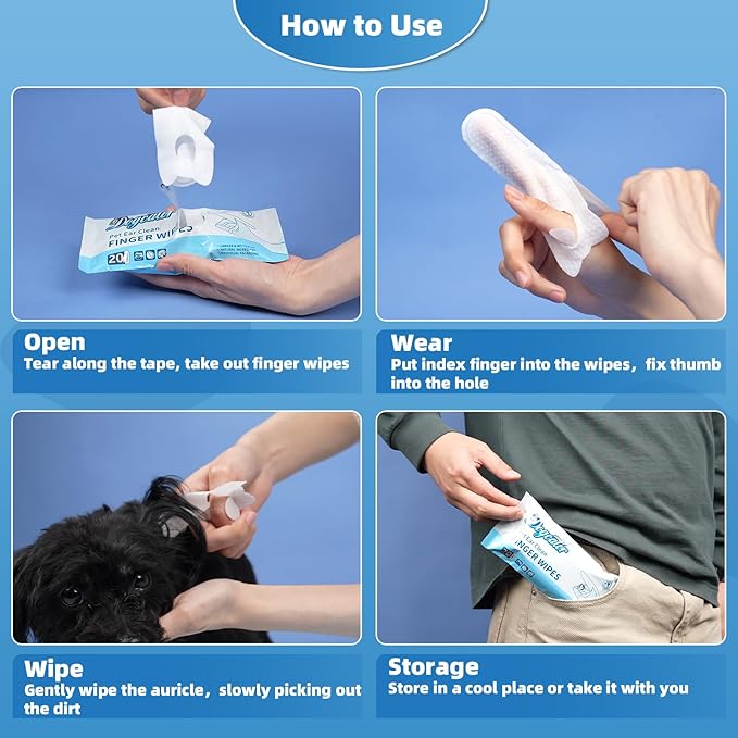 Dog Finger Wipes, 120 Count Ear Cleaner for Dogs Cats Bathing Wipes, Pet Dental Clean Finger Wipes, Natural Puppy Eye Wipes | Soothes Itchy Dry Skin, Coconut Scent Dog Ear Infection Treatment