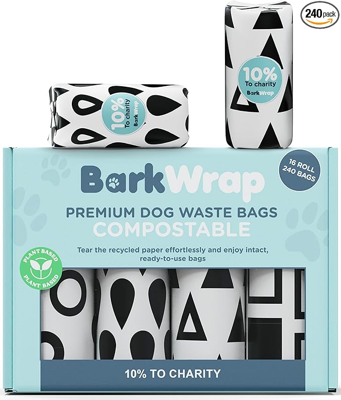 240 Biodegradable Dog Poop Bags Rolls Extra Thick Compostable Waste Doggie Pet Bulk Leak-Proof Bag - 100% Certified Home with Beautiful Colorful Design and Easy Open Compliant 10% To Charity