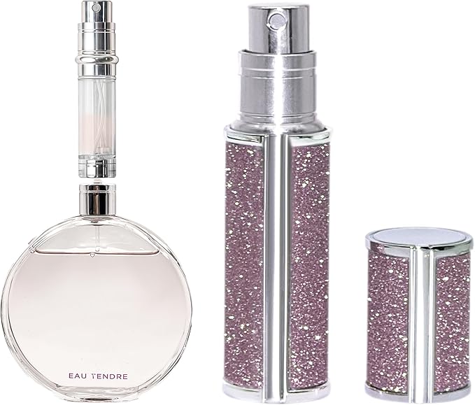AE00PK Sparkling Travel Perfume Bottle, 5ml Mini Perfume Atomizer Sprayer, Glitter Diamond Pump Fill Perfume Bottle for Traveling, Vacation & Bussiness (Sparkling Pink)
