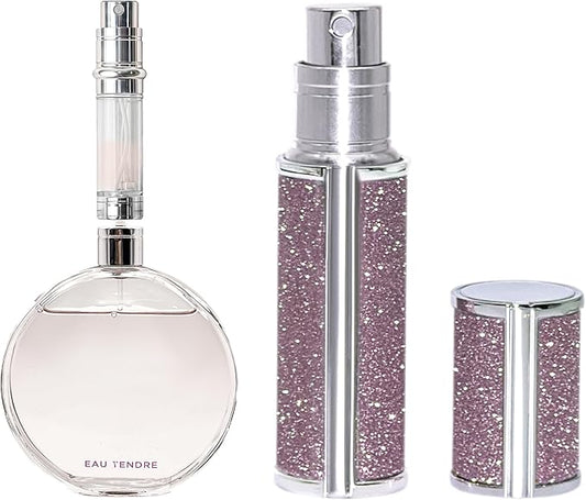 AE00PK Sparkling Travel Perfume Bottle, 5ml Mini Perfume Atomizer Sprayer, Glitter Diamond Pump Fill Perfume Bottle for Traveling, Vacation & Bussiness (Sparkling Pink)