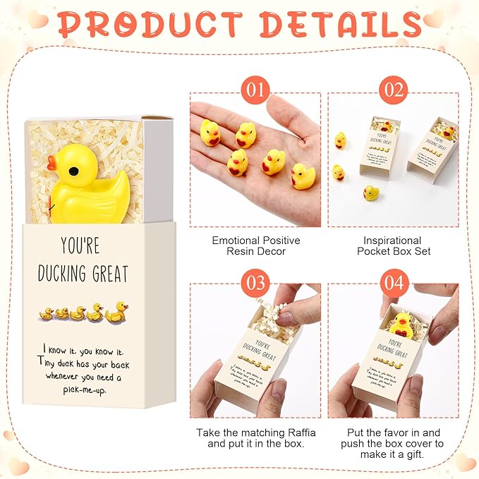 25 Set Employee Appreciation Gifts Bulk Coworkers Thank You Desk Pets Holiday Small Cute Emotional Support Resin Ornaments Card Box for Women Men Adults Office (Heart Duck)