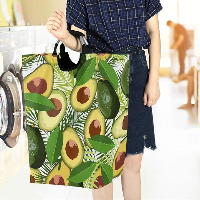 visesunny Collapsible Laundry Basket Tropical Avocado Palm Leaf Large Laundry Hamper Waterproof Foldable Fabric Dirty Clothes Toy Organizer For Bathroom Kids Room Dorm
