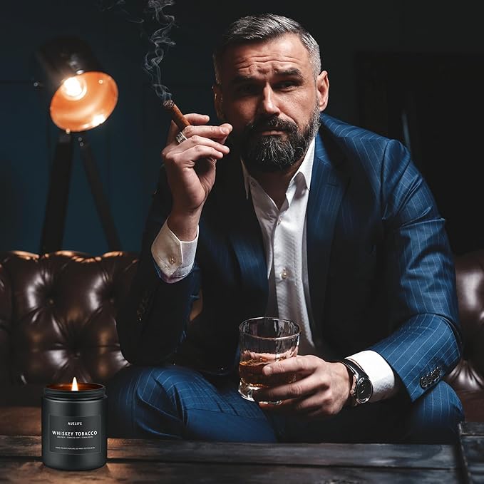 Winter Candle Gift Set for Men – 4 Pack Soy Candles with Balsam Cedar, Teak & Mahogany, Whiskey Tobacco, Rum & Oak – Masculine Scented Candles for Home, Christmas Gift Set for Dad Fathers Day