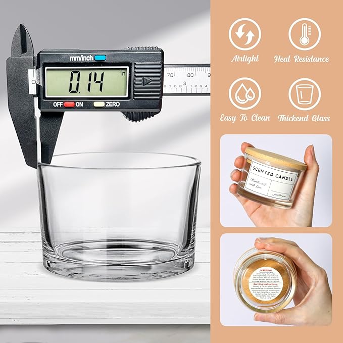 4oz Clear Candle Jars (15 Pack) - Small Wide Mouth Glass Jars with Bamboo Lids, Ideal for Candle Making Business