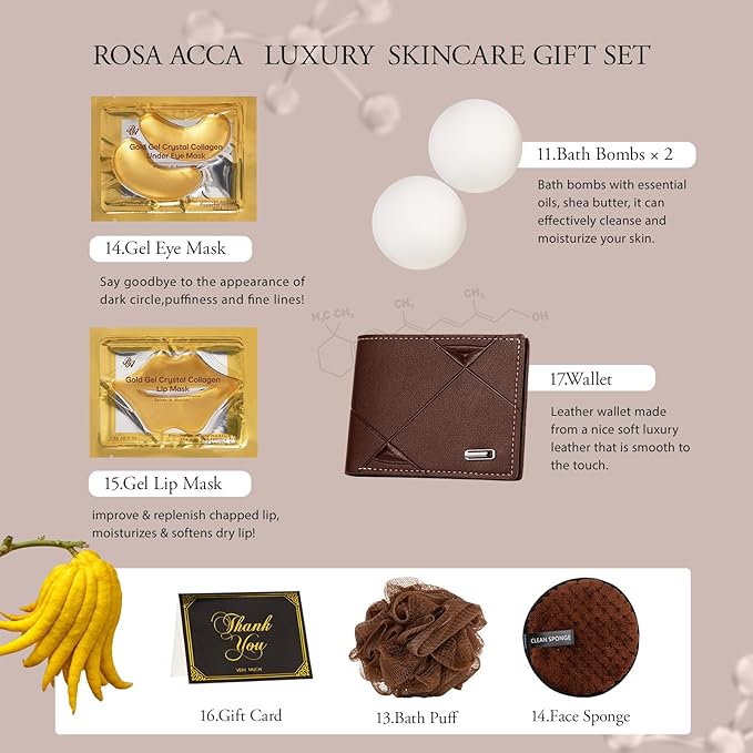 Sandalwood Beard Grooming Set For Men, 21 Pcs Facial Skin Care Set, Spa & Self-Care Gift, Bath and Body Gift Set, Bath Bomb, Bear Oil, Face Serum, Birthday, Christmas, Valentines, Father Day, Husband