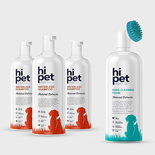 Hi Pet Ultra Waterless Cleaning Kit, Waterless Shampoo, Paw Cleaning Foam for Dogs and Cats, No Rinse Pet Shampoo