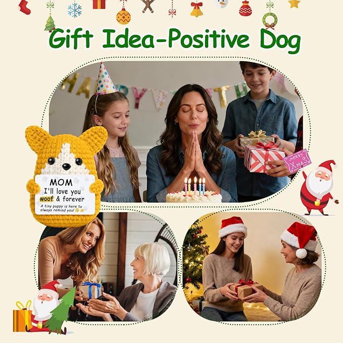 Mini Croche Corgi Mom Christmas Birthday Gifts from Daughter Son,Positive Crochet Puppy Gift for Dog Mom New Bonus Step Mama Mother in Law Present,Handmade Crochet Corgi Décor