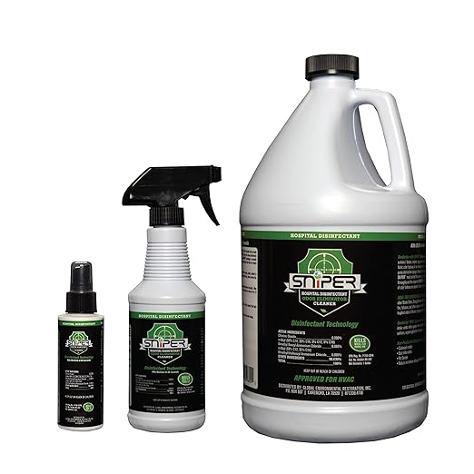 SNiPER Hospital Disinfectant, Odor Eliminator & All-Purpose Cleaner, Set of 4 Ounce Spray, 16 Ounce Spray, and 1 Gallon Bottle