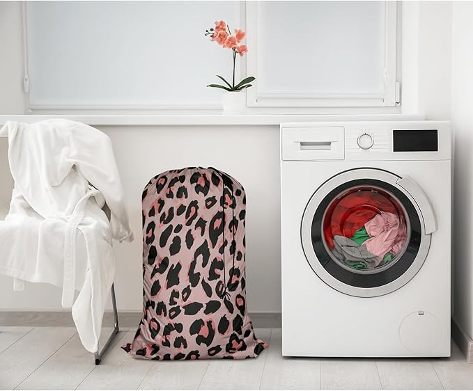 Swono Leopard Skin Pattern Laundry Bag with Strap Machine Washable Large Dirty Clothes Organizer Repeat Animal Print Safari Easy Fit Laundry Hamper or Basket, Carry Up to 4 Loads of Laundry, Black