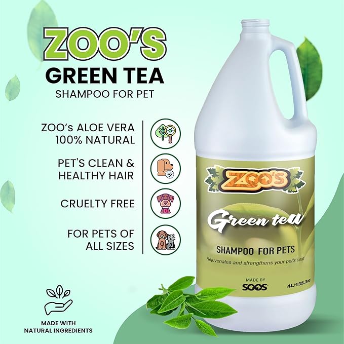Zoo’s Green Tea Pet Shampoo Natural Organic with Minerals and Vitamins for Dog and Cat (4L / 1.32 gal)