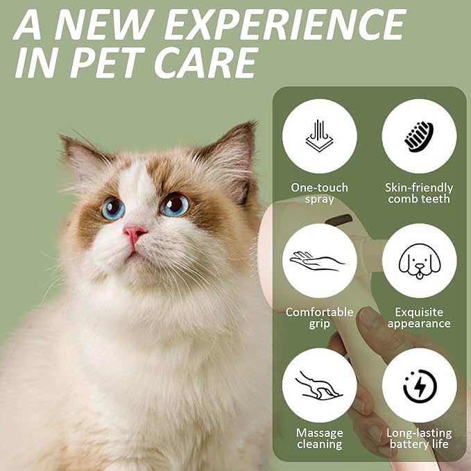 3 In 1 Self Cleaning Steamy Pet Brush, Pets Spray Hair Removal Comb - Anti-Static, Dog Grooming Tool with Steam & Self-Cleaning, Skin-Friendly Design + Bathing Solution