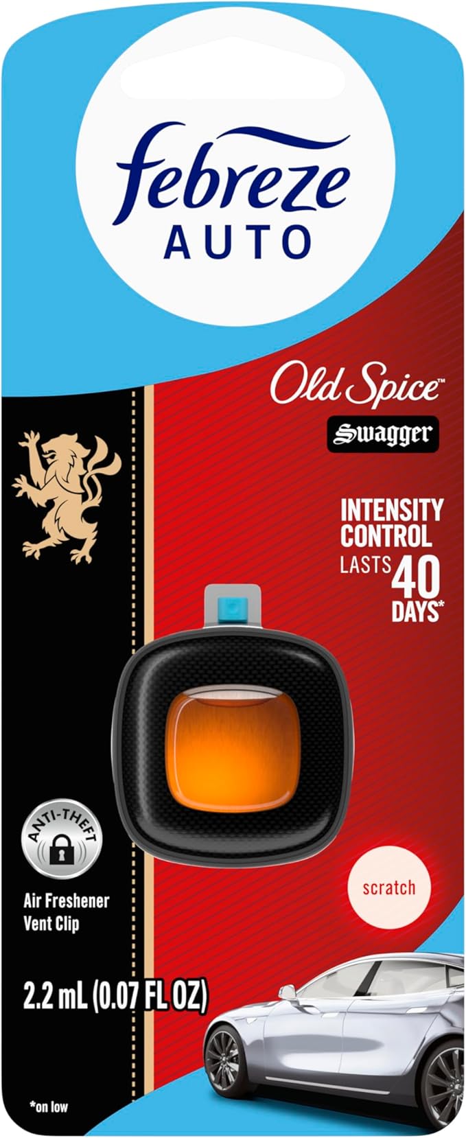 Febreze AUTO Air Freshener, Odor-Fighting Automotive Vent Clip, Old Spice Swagger Scent, 8 Count