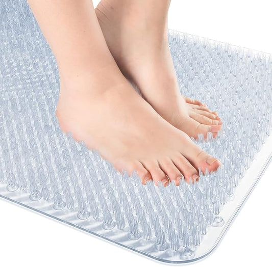 OTHWAY Non Slip Grassy Bathtub Mat : 25.6X13.4 inches Sturdy But Soft Bath Mat_Quick Drain Shower Floor Mat with Soft Bristles for Scrubbing Feet (Clear)