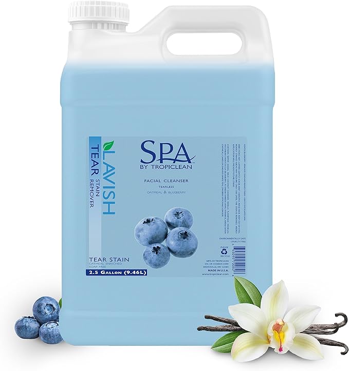 TropiClean SPA Tear Stain Remover for Dogs | Blueberry Facial Shampoo| Odor Eliminator | Tearless | Whitening and Brightening | Made in USA | 2.5 Gallon