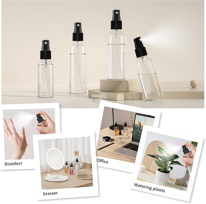 100PCS Small Travel Spray Bottle, 1oz/30ml Clear Fine Mist Plastic Empty Refillable Spray Bottle for Skin Care, Hair Care, Plant Care & Home Cleaning
