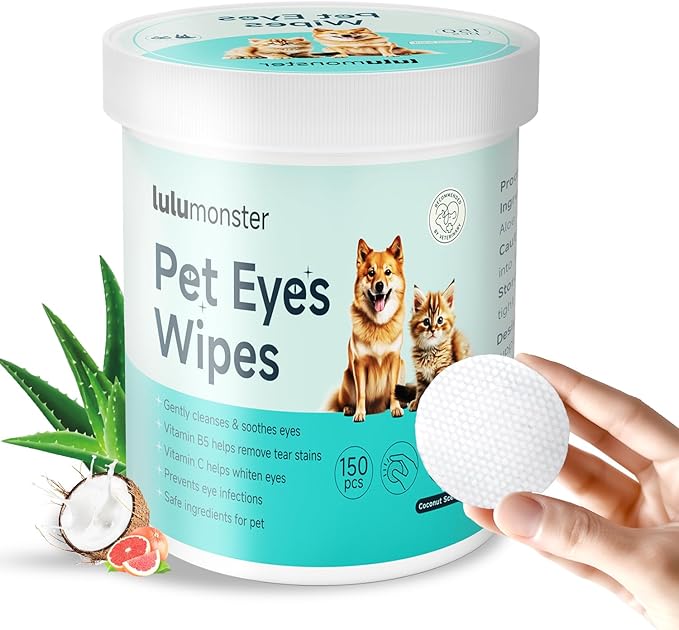 Pet Eyes Wipes for Dogs & Cats, Gentle Remove Tear Stain, Eye Debris, Discharge, Mucus Secretions Grooming Deodorizing Wipes, Non-irritating Ingredients with Aloe & Coconut Oil -150pcs