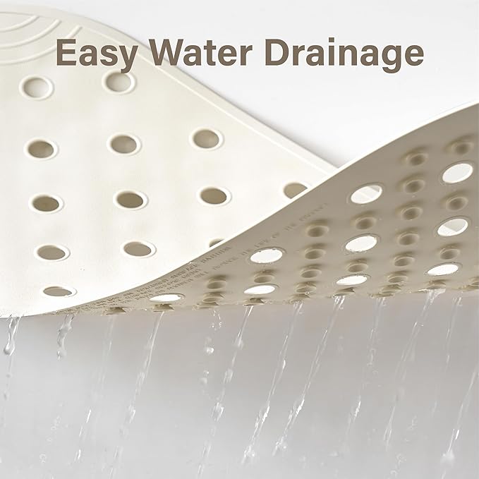 Rubber Bathtub Mat Shower Mat Non-Slip, 31x14 Inch, Bath Tub Floor Mat with Suction Cups and Drainage Holes, Ivory White