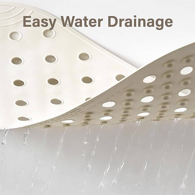 Rubber Bathtub Mat Shower Mat Non-Slip, 39x16 Inch, Bath Tub Floor Mat with Suction Cups and Drainage Holes, Ivory White