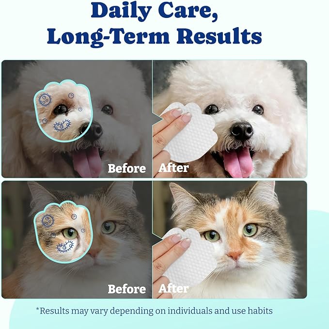 Dog Eye Wipes for Tear Stain Remover – 120 Pet Eye Wipes with Herbal Complex, Dual-Texture Pads for Dogs & Cats, Clean Discharge & Crust, Soothe Eyes, Biodegradable, Vet-Approved, 2 Pack