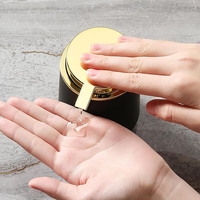 Matte Black and Gold Liquid Hand Soap Dispenser Plastic 11 oz - Modern Luxury Style for Bathroom & Kitchen Countertop Refillable
