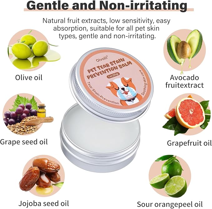 Tear Stain Remover Balm for Dogs & Cats with Pro Powder Brush – Natural Safe Gently Removes Eye Gunk & Stains – Great for White Dogs, Daily Eye Cleaning – Works Better with Pet Eye Wipes,1 oz