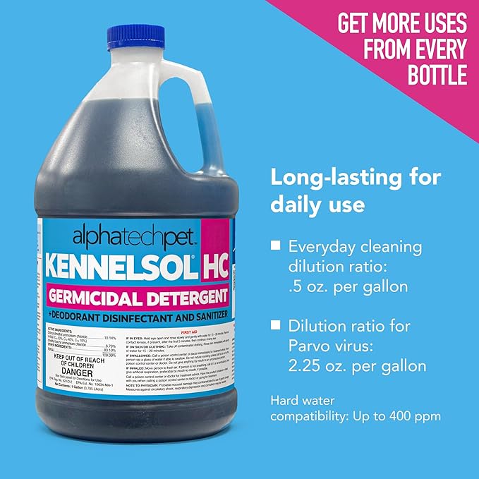 KennelSol HC 1-Step High Concentrated Kennel Cleaner - 1 Gallon Liquid Disinfectant, Effective Against Bacteria and Viruses, Deodorizer by Alpha Tech Pet