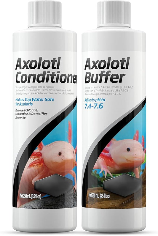 Axolotl Care Kit- Axolotl Conditioner 250ml & Buffer 250ml Including Trinity Treats Microfiber Cleaning Cloth, Axolotl Care Kit for Tank Supplies & Accessories for Healthy Water in Aquarium or Tank
