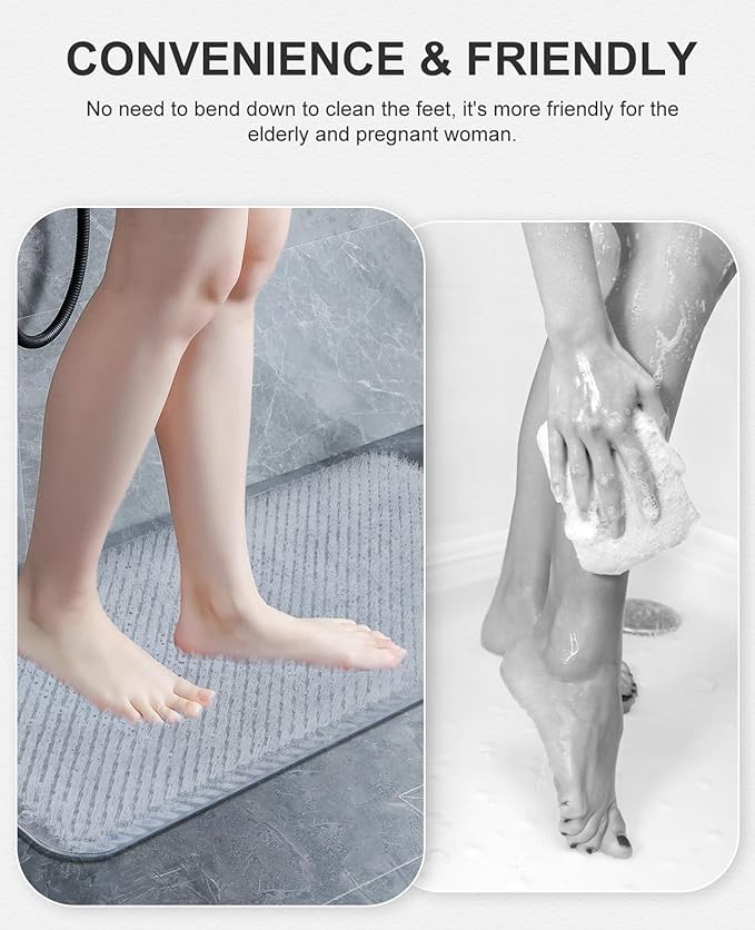 OTHWAY Non Slip Grassy Bathtub Mat : 25.6X13.4 inches Sturdy But Soft Bath Mat_Quick Drain Shower Floor Mat with Soft Bristles for Scrubbing Feet (Clear)