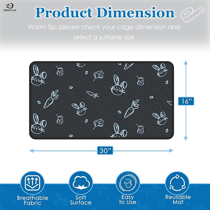 2-Pack Guinea Pig Cage Liner Washable, 16in x 30in Ultra-Absorbent Guinea Pig Bedding for Cage Non-Slip Leak-Proof Pee Pads for Dogs Rabbit Bunny Cat Litter Mat, Navy