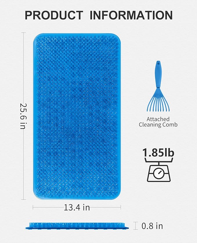OTHWAY Non Slip Grassy Bathtub Mat : 25.6X13.4 inches Sturdy But Soft Bath Mat_Quick Drain Shower Floor Mat with Soft Bristles for Scrubbing Feet (Dark Blue)