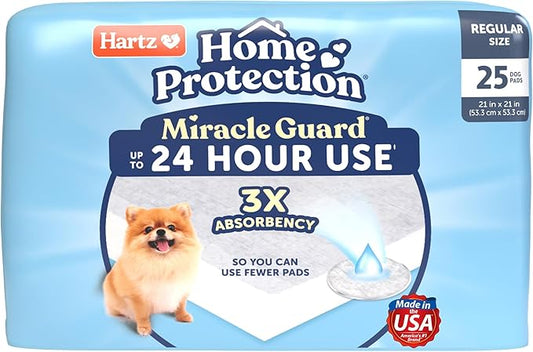 New! Hartz Home Protection Miracle Guard Dog Pads, Regular Size 25 Count, 3X Absorbency & 3X Longer use, Won't Leak and Odor Eliminating