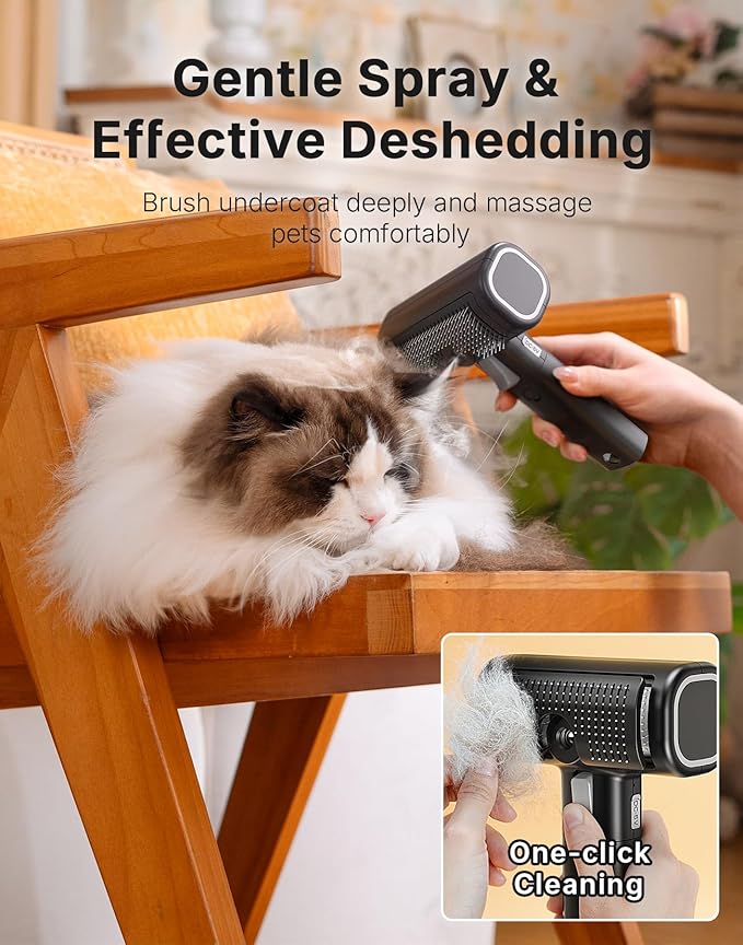 5-in-1 Cat Hair Brush & Gromming Rakes, Cat Steam Comb for Long or Short Haired Indoor Cats, Dog Hair Spritz Comb for Deshedding and Untangling, Pet Brush for Dog Kitten Rabbit Massage