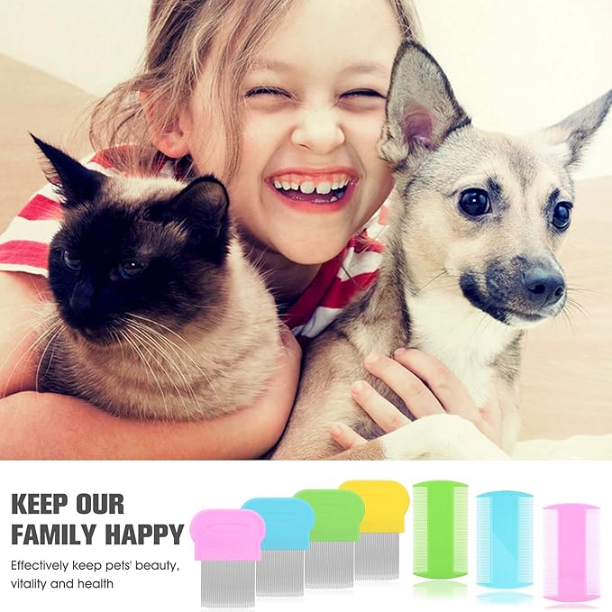 Lice Comb Flea Comb For Cats Dog Comb Pet Comb Set Metal Fine Tooth Comb Remove Tear Marks Float Hair Dandruff (A)