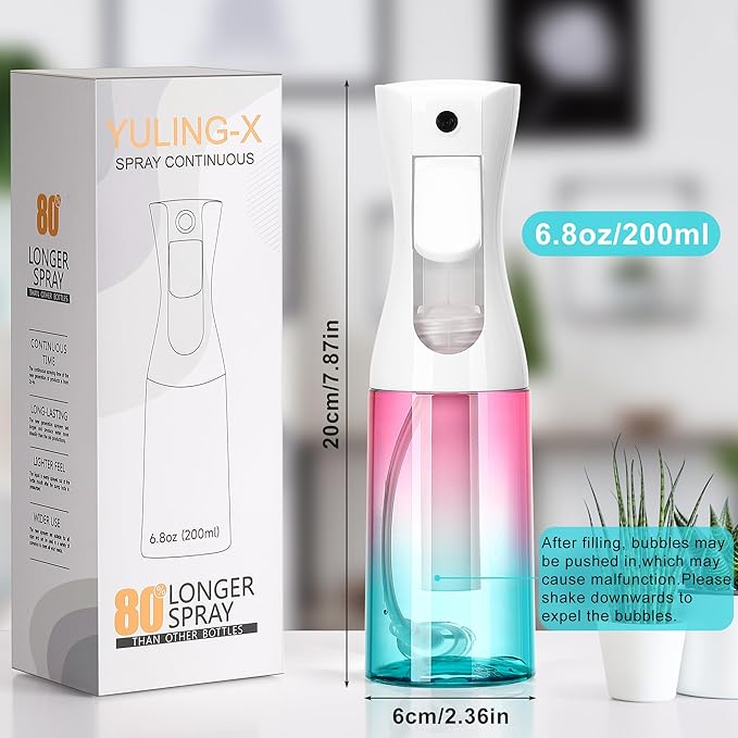 hair spray bottle, ultra-fine spray continuous spray bottle (200ml/6.8oz), used for hair design, vegetation, cleaning and skin care - empty, reusable (Gradient)