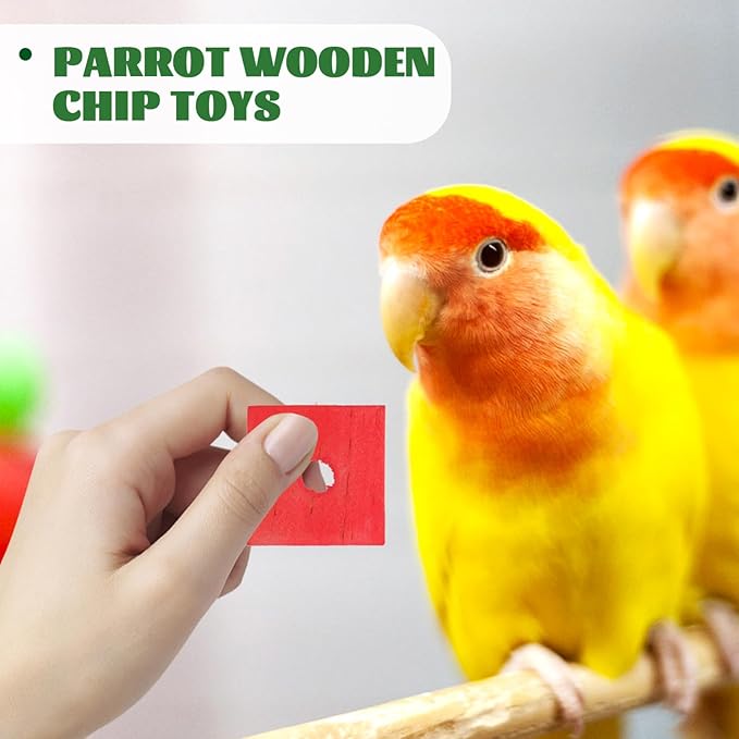 100pcs Parrot Wooden Chewing Toys, Bird Toy Wood Blocks, Mini Wood Chips for DIY Playing Chewing Shredding